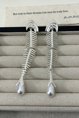 Personalized Fishbone Diamond Pearl Pendant Earrings