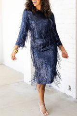 Insight Blueberry Sequin Fringe Long Sleeve Blouse