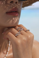 Fashionable Double-layer Inlaid Rhinestone Pearl Ring