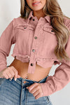 Dramatic Opening Pocket Raw Button Cropped Jacket