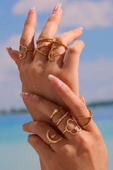 Elegant Super-shiny Zircon Star and Moon Irregular Geometric Ring