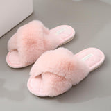 Plush cross-floor cotton slippers