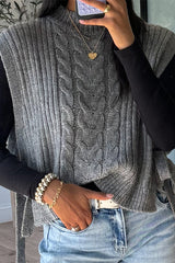 Solid Color Loose Sleeveless Tie Casual Knit Sweater