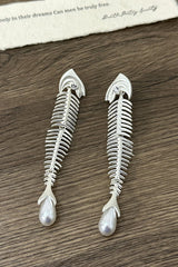 Personalized Fishbone Diamond Pearl Pendant Earrings