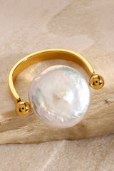 Fashion Button Pearl Polished Elegant Ring
