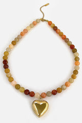 Multicolor Mixed Beaded Heart Pendant Necklace