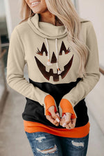 Halloween Pumpkin Print Long Sleeve Drawstring Hoodie