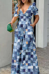 Milly Printed Puff Sleeve Pocketed Wide Leg Jumpsuit