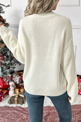 Christmas Plaid Bowknot Round Neck Long Sleeve Loose Knitted Sweater