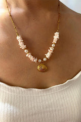Ocean Style Stainless Steel Shell Starfish Pearl Necklace